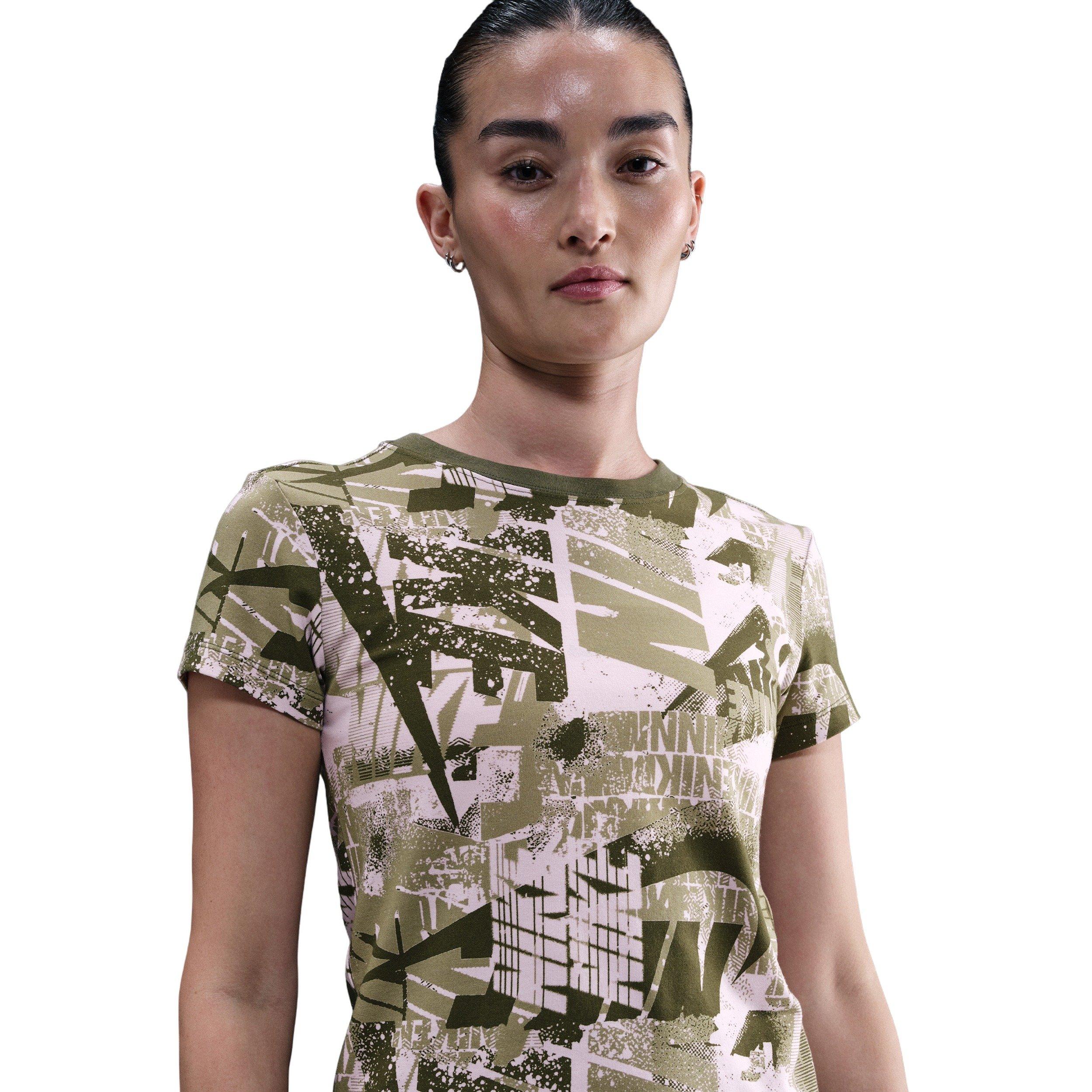 Nike Women's Sportswear Short-Sleeve Street AOP T-Shirt - Green - GREEN